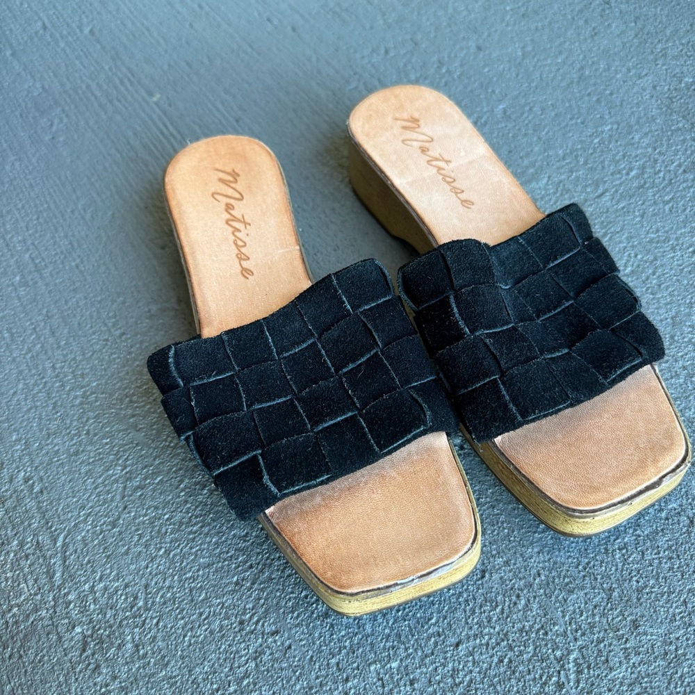 Matisse Hamptons Suede Black Leather Platform Slide Sandal Sz 7M Y2K